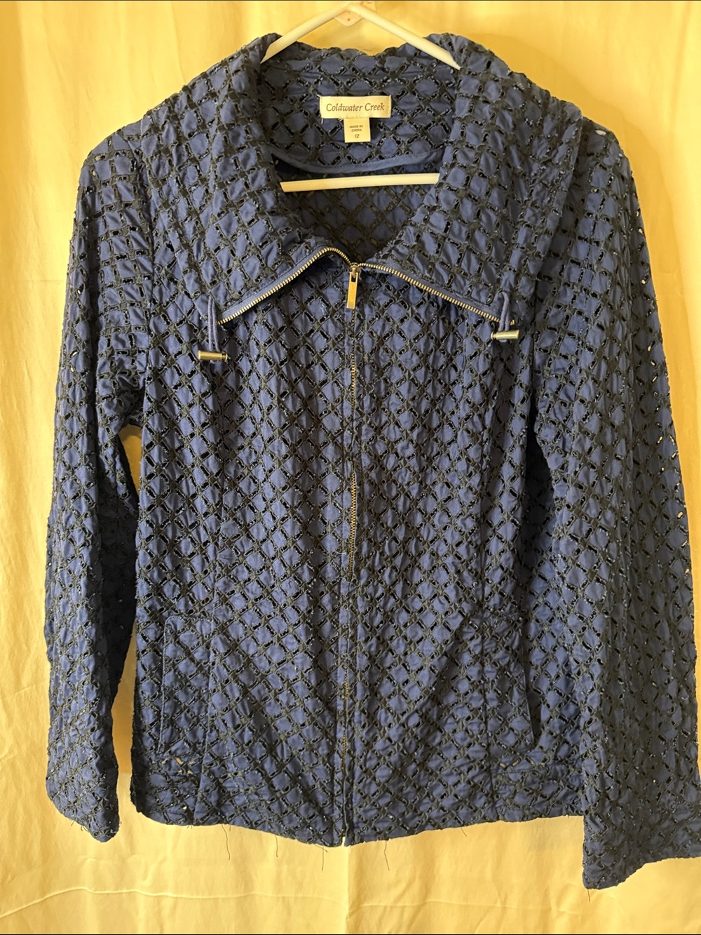 Coldwater Creek Navy Textured Zip-Front Utility Jacket